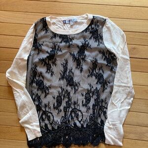 Jennifer Lopez Black Lace Front Sweater in Blush Sz XS